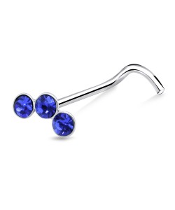 3 Stones Curved Nose Stud Silver NSKB-94